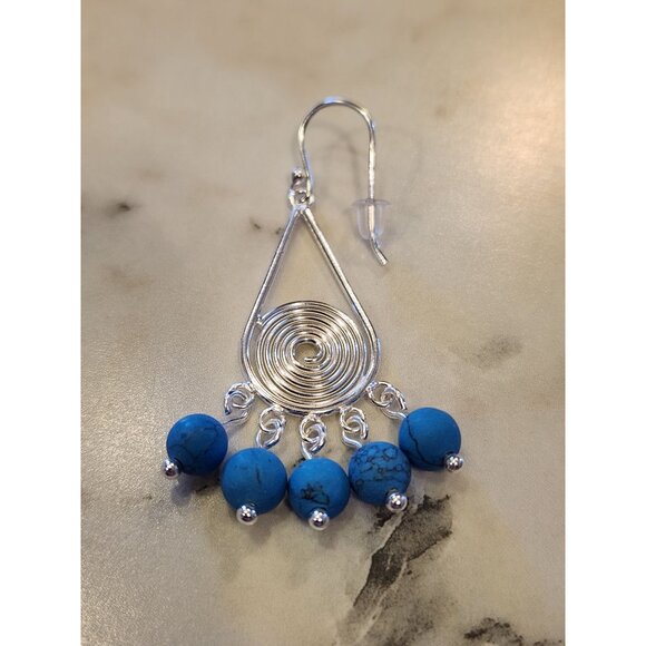 Sterling Silver Teardrop Earrings With Blue Beads - Picture 5 of 5